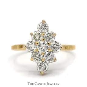 1.75cttw Marquise Shaped Diamond Cluster Ring with Notched Sides in 14k Yellow Gold