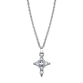 1928 Jewelry Clear Crystal Cross Pendant Necklace 16"   3" Extender