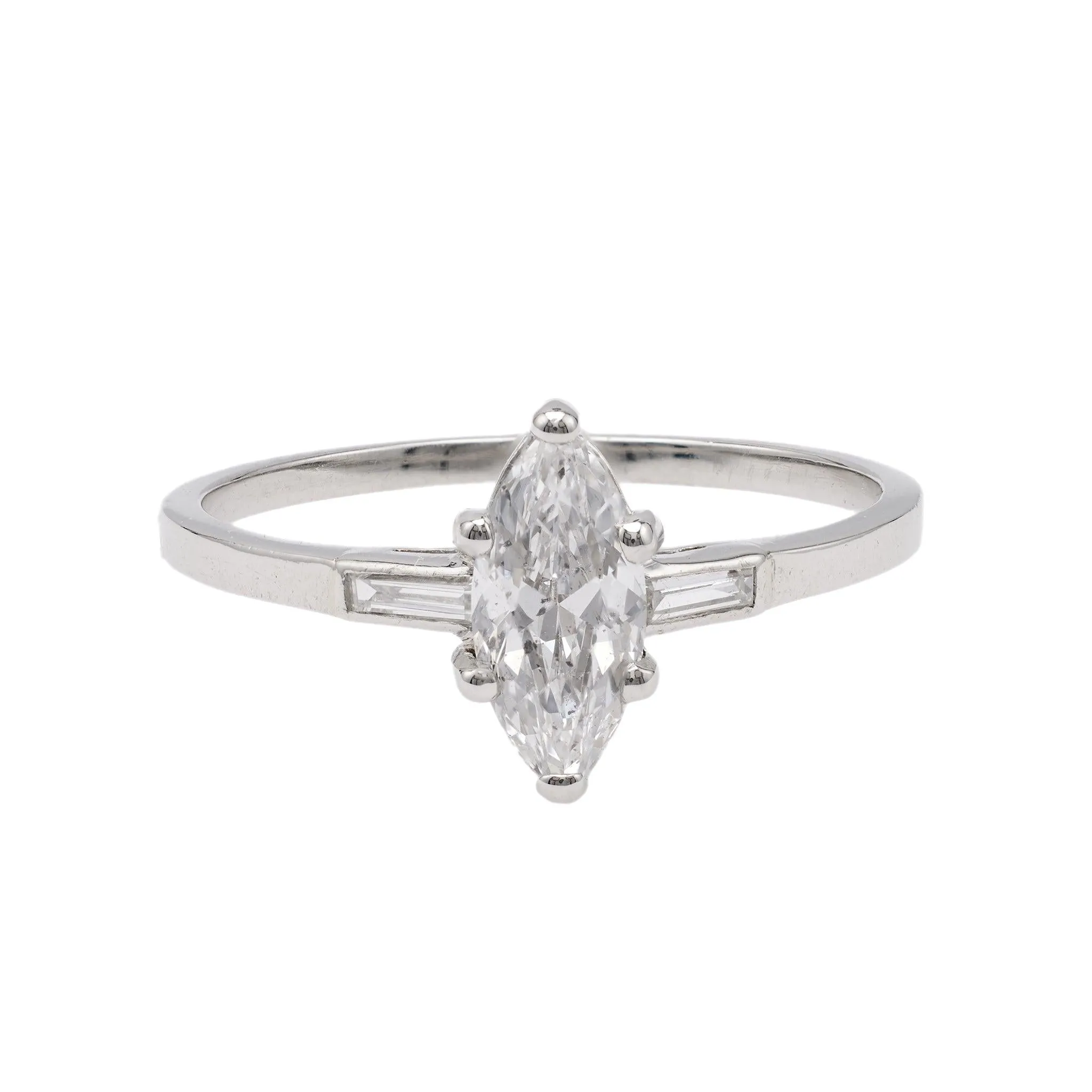 Art Deco GIA 0.70 Carat Marquise Cut Diamond Platinum Ring