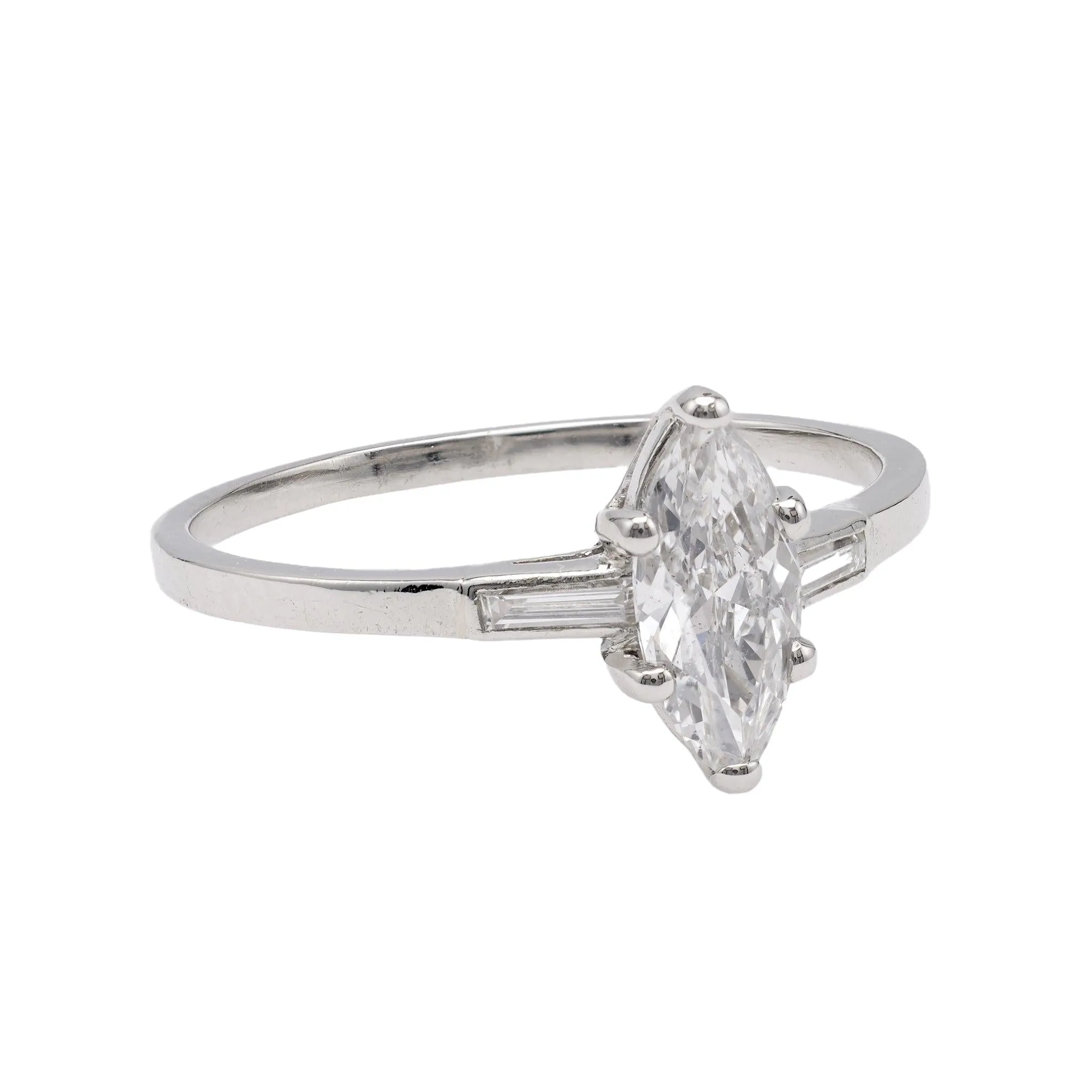 Art Deco GIA 0.70 Carat Marquise Cut Diamond Platinum Ring