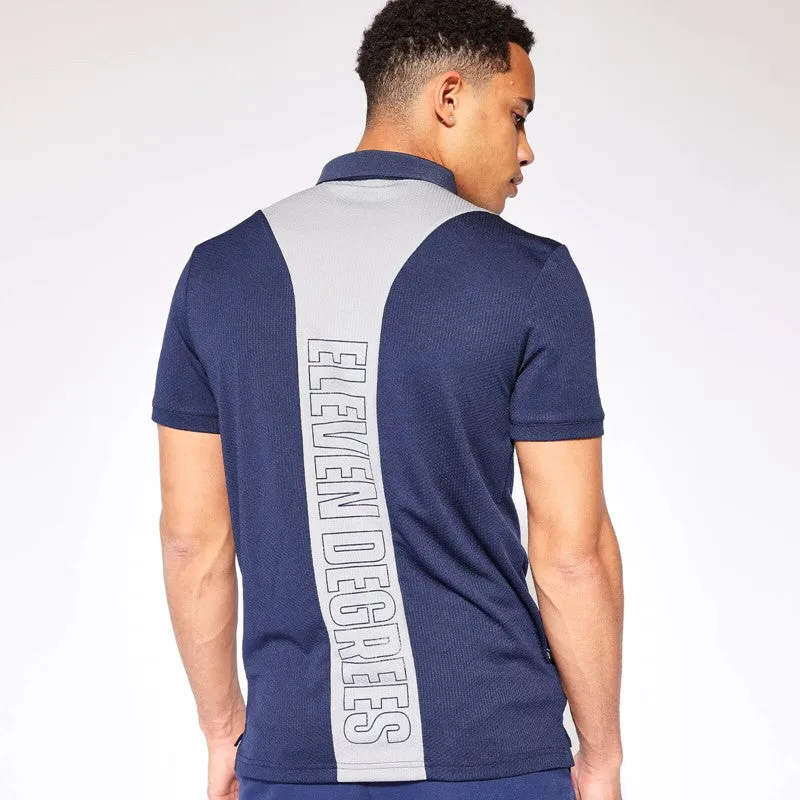 Back Graphic Pique Polo - True Navy / Golf Grey