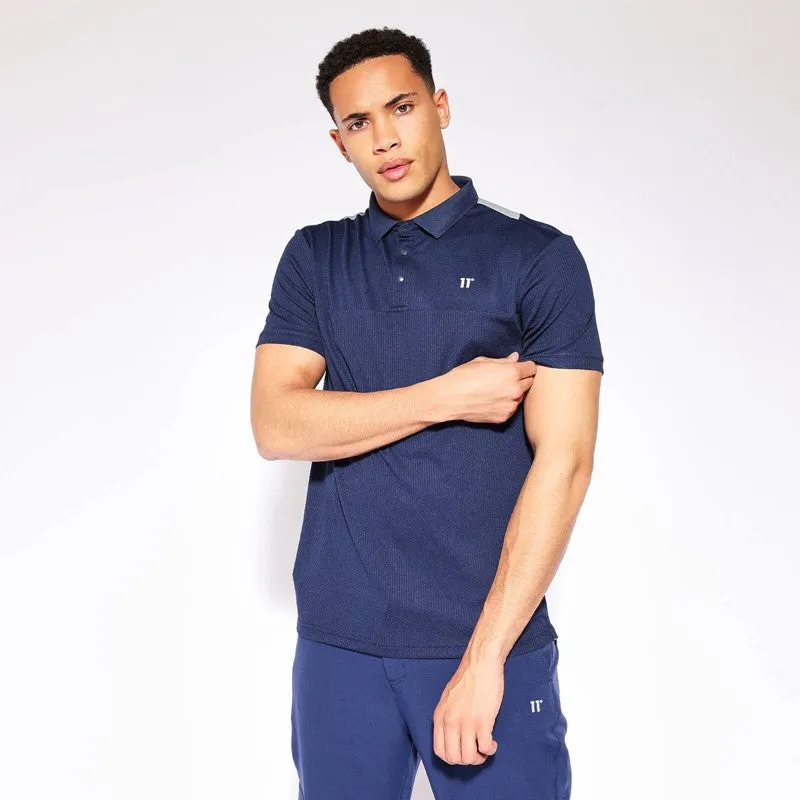 Back Graphic Pique Polo - True Navy / Golf Grey