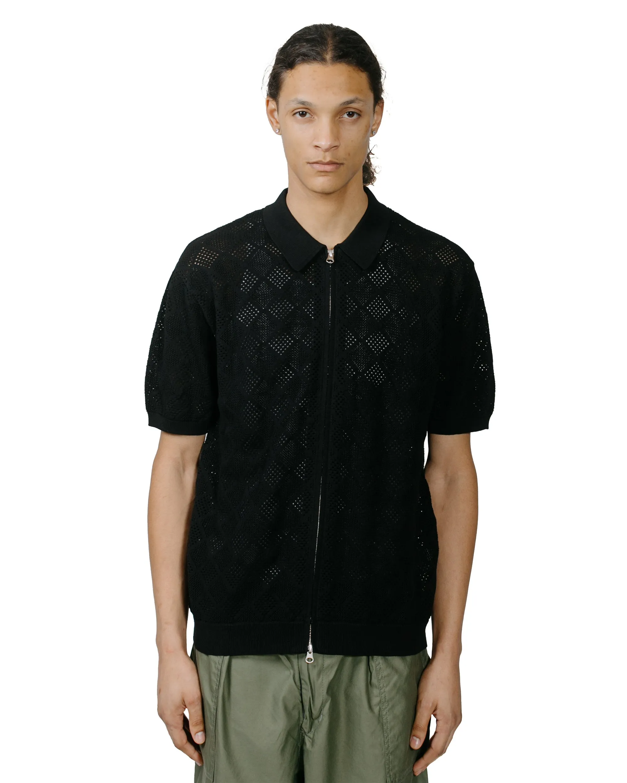 Beams Plus Zip Knit Polo Mesh Black