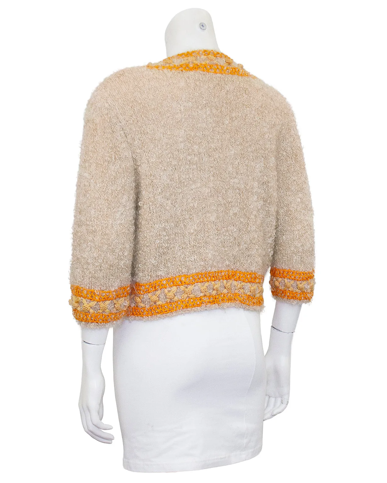 Beige & Orange Mohair and Embroidered 3/4 Sleeve Bolero/Cardigan