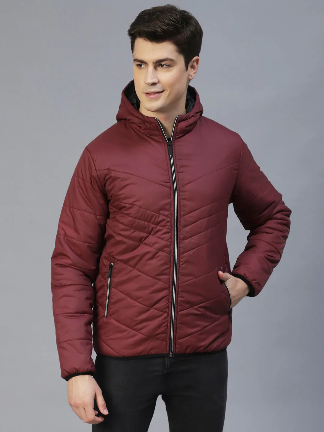 Black Hooded Full Sleeves Puffer Jacket