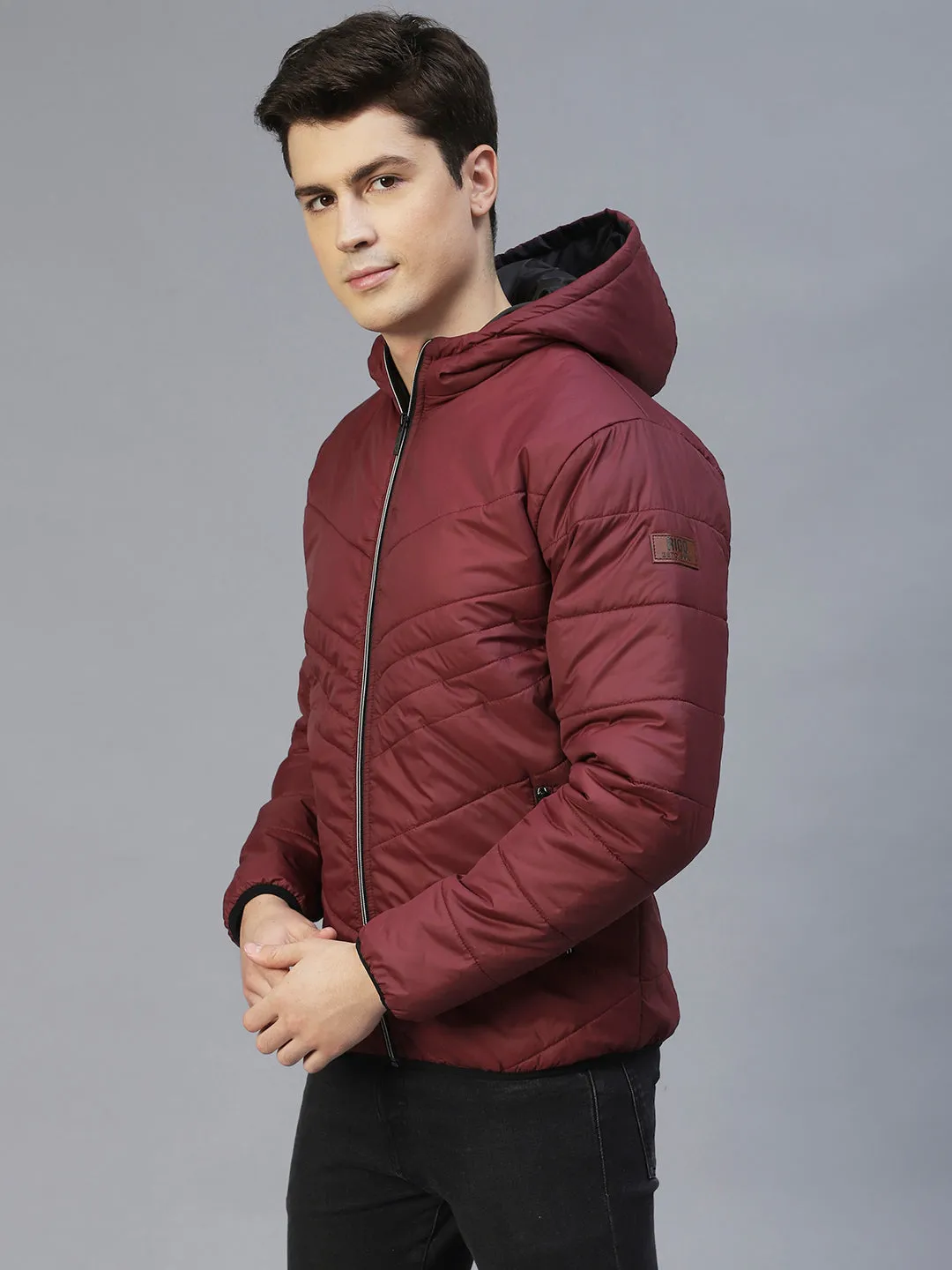 Black Hooded Full Sleeves Puffer Jacket