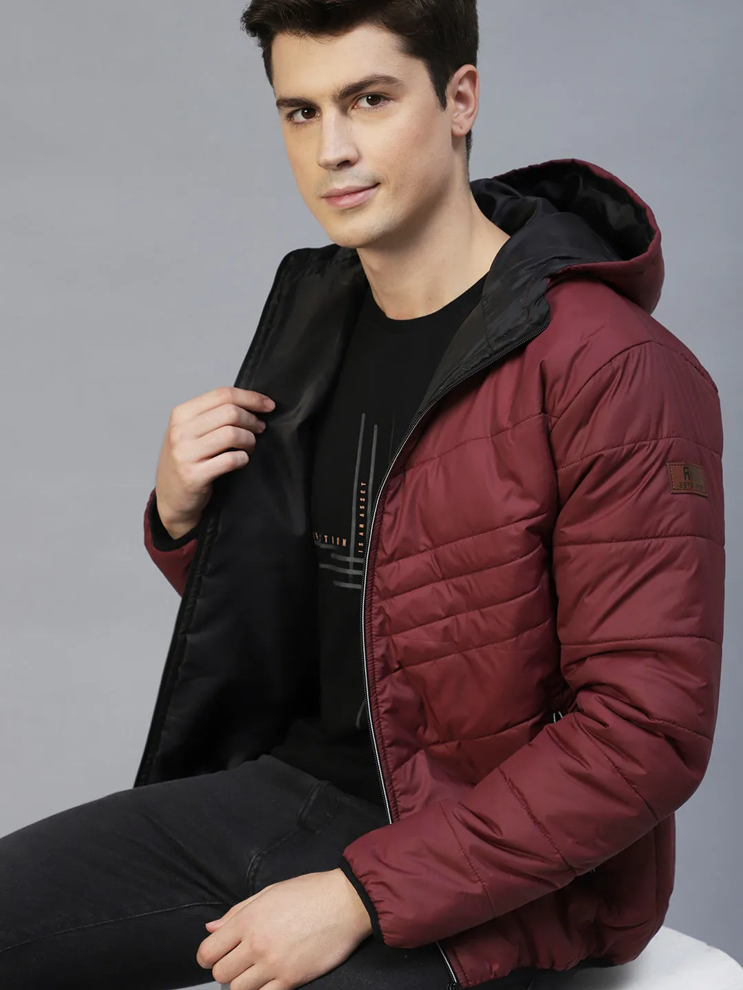 Black Hooded Full Sleeves Puffer Jacket