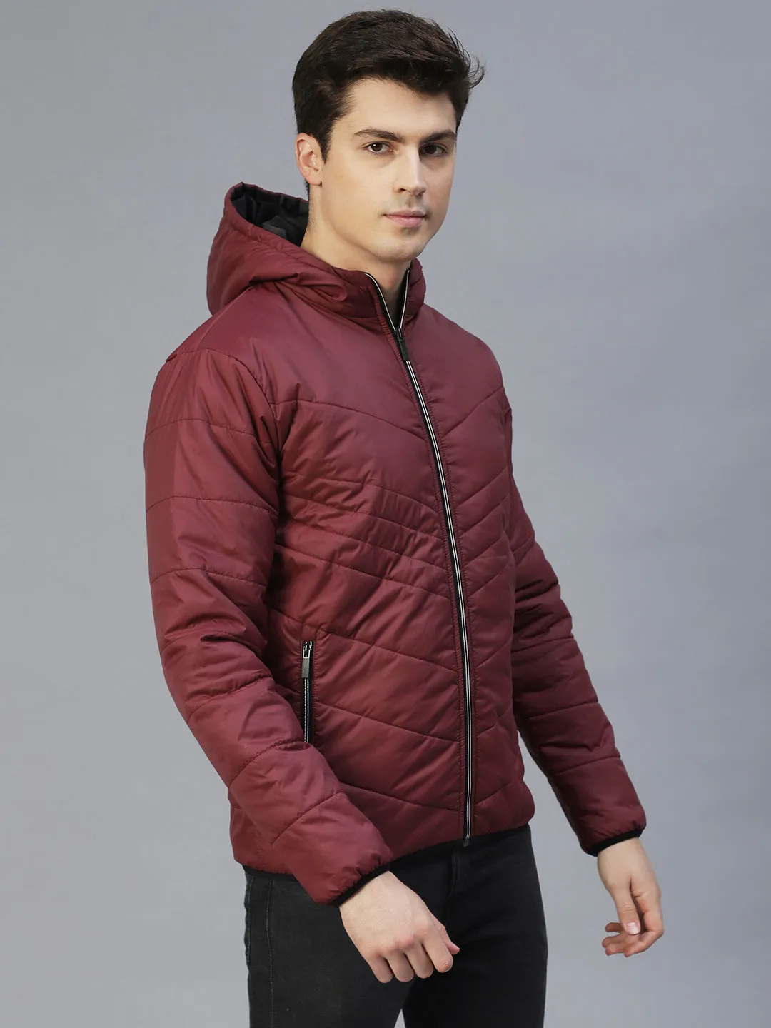 Black Hooded Full Sleeves Puffer Jacket