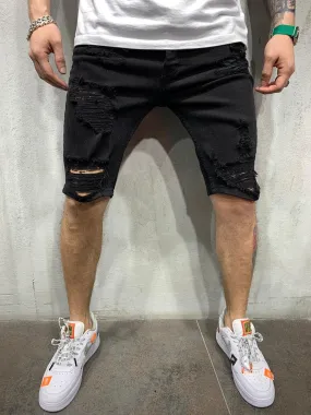 Black Ripped Jeans Short AY464 Streetwear Mens Shorts