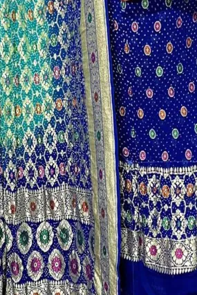 Blue Banarasi Bandhani Pure Georgette Three Piece Unstitched Suit Set