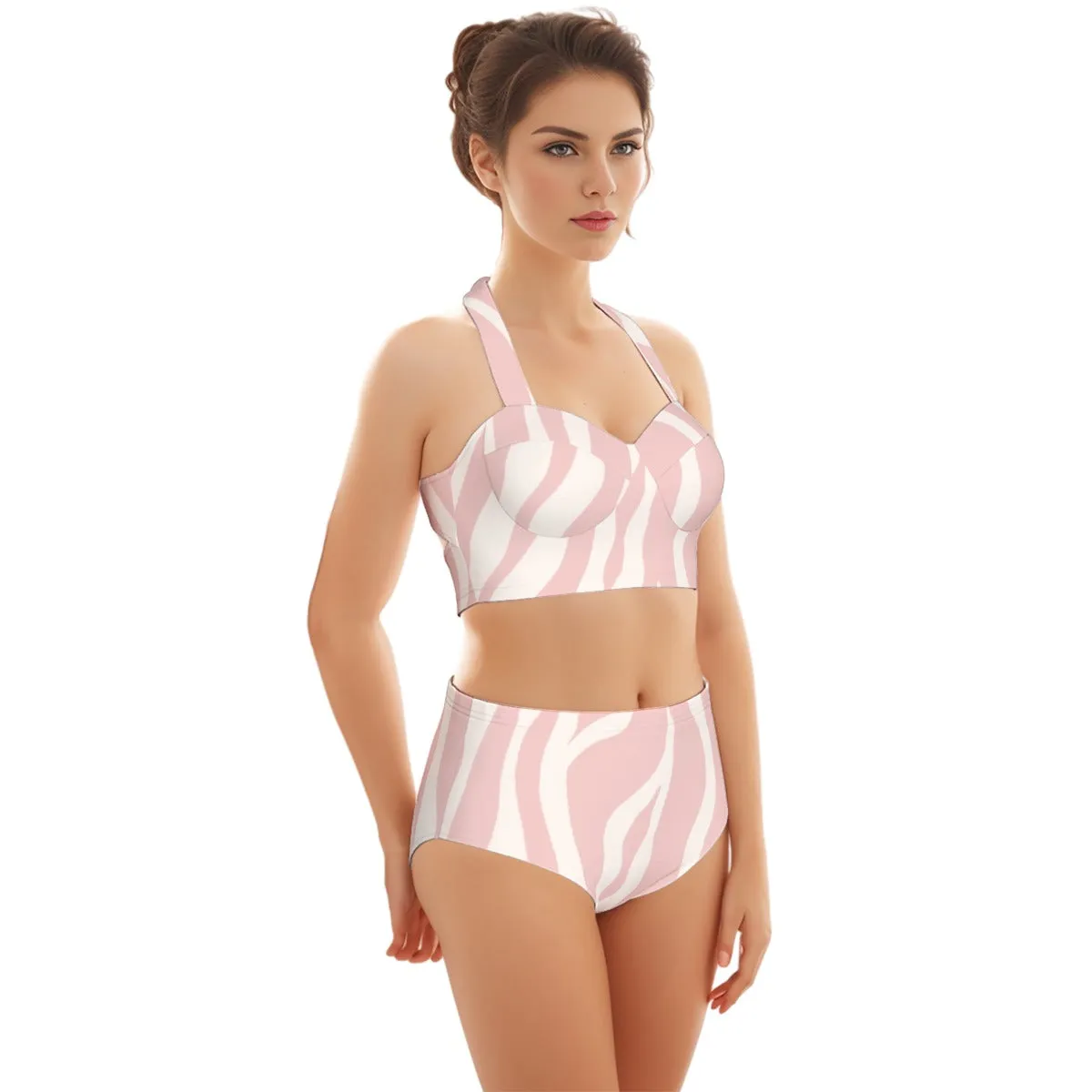 Blush Abstract Women's Swimsuit Set With Halter