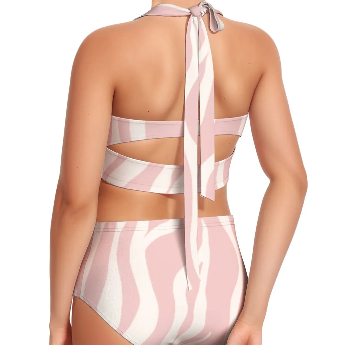 Blush Abstract Women's Swimsuit Set With Halter