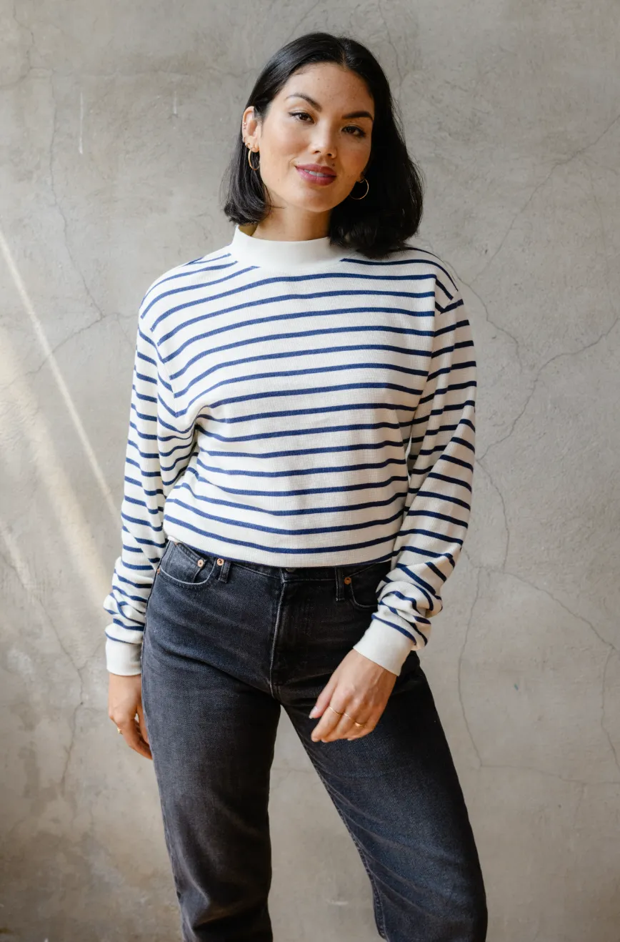 Brea Waffle Sweatshirt in Midnight/Almond Stripe