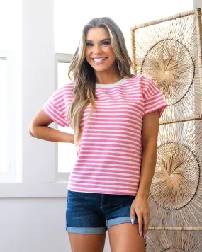 Cassandra Textured Striped Top - Pink