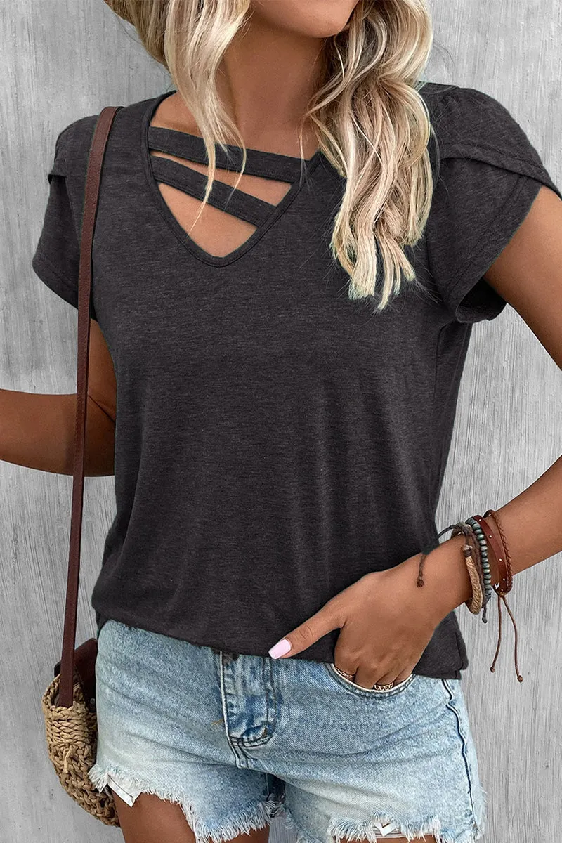 Casual Simplicity Solid V Neck T-Shirts(9 Colors)