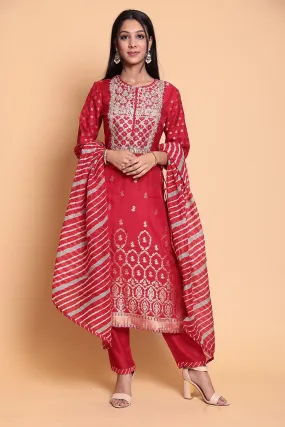 Chanderi Suit Stitched with Gota Patti work.