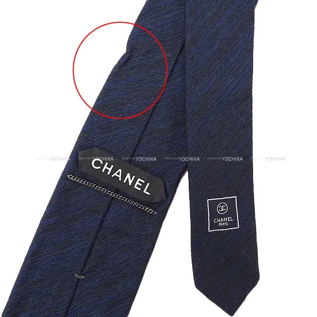 CHANEL tie COCO mark Black/Navy Silk100%[EXCELLENT][Authentic]