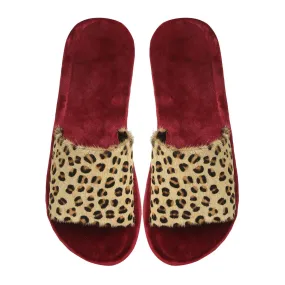 Cheetah Print Hairon Leather Strap Velvet Slide-In Slippers by Brune & Bareskin