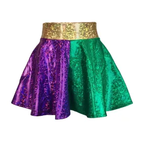 CHILD Mardi Gras Holographic High Waisted Skater Skirt - Mardi Gras Costume