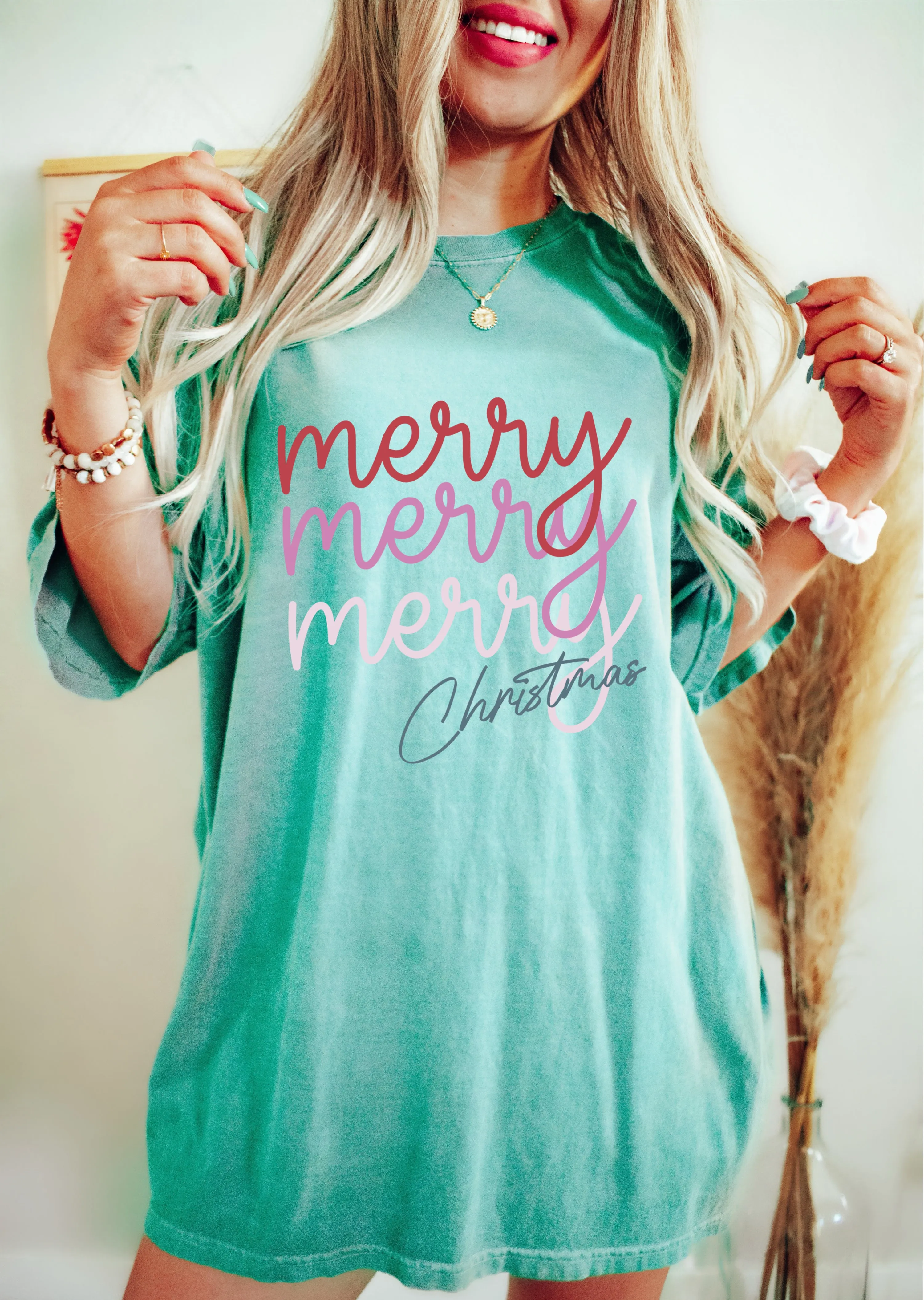 Comfort Colors Chalky Mint Merry Merry Merry Christmas Shirt - Adult and Youth Sizes