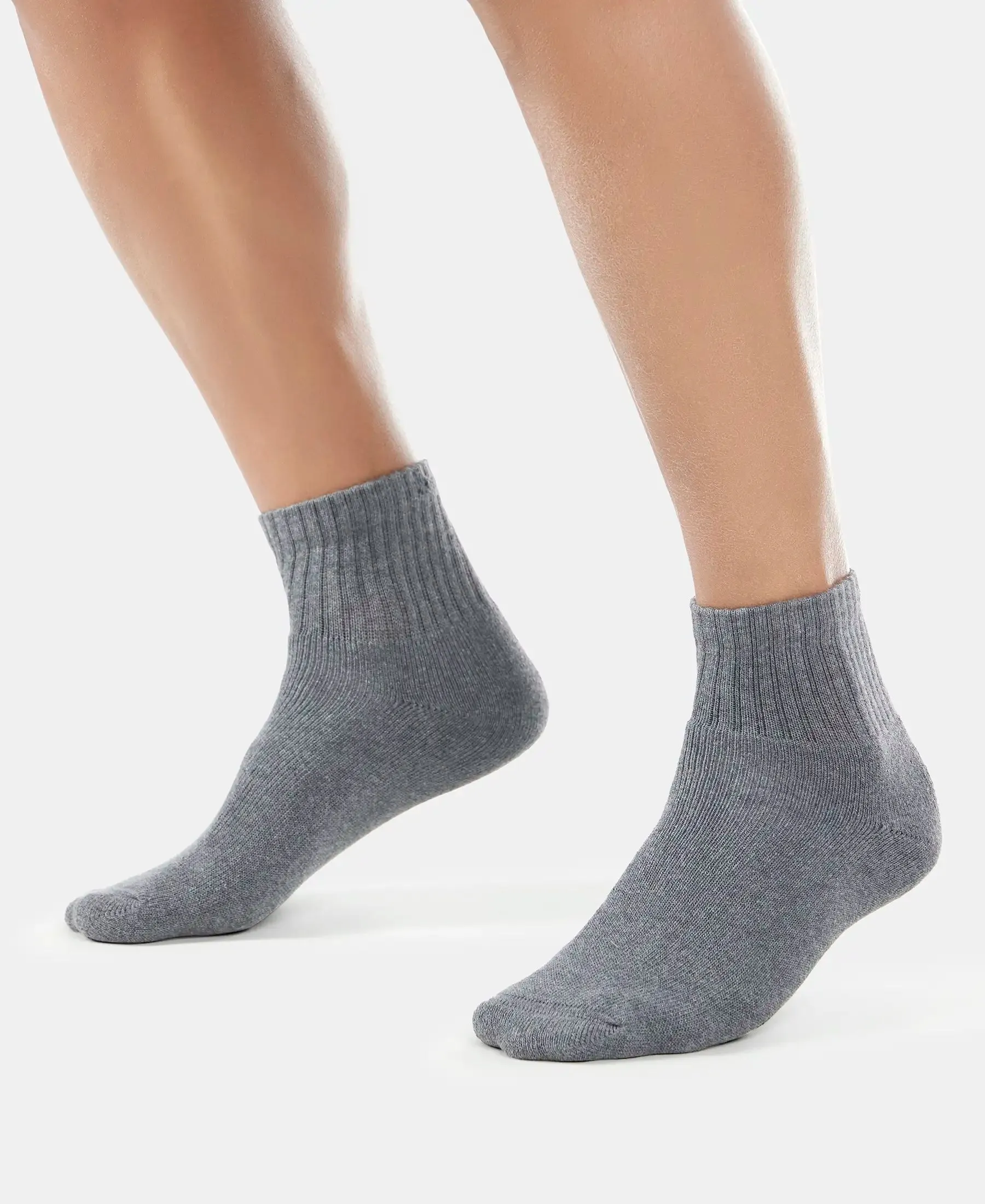 Compact Cotton Terry Ankle Length Socks With StayFresh Treatment - Charcoal Melange