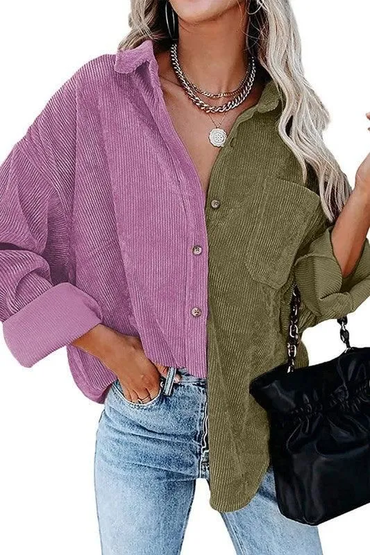 CONTRAST COLOR BLOUSE LONG SLEEVED SHIRT