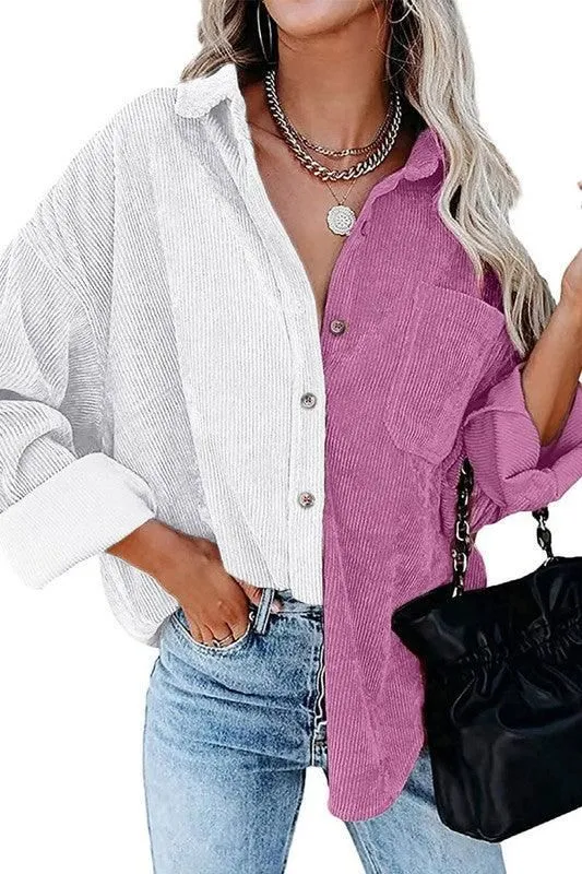 CONTRAST COLOR BLOUSE LONG SLEEVED SHIRT