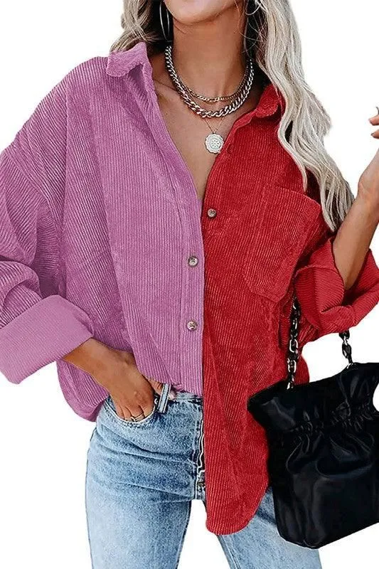 CONTRAST COLOR BLOUSE LONG SLEEVED SHIRT