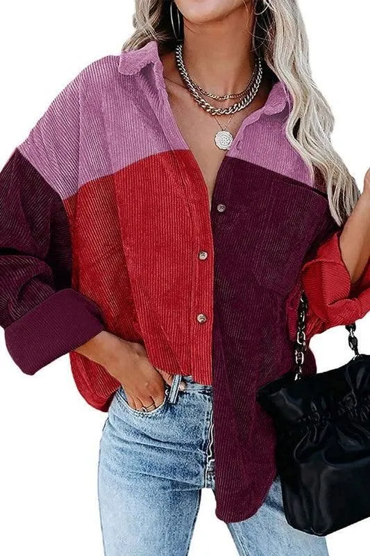 CONTRAST COLOR BLOUSE LONG SLEEVED SHIRT