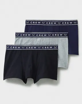 Crew Clothing Cotton 3 Pack Cotton Jersey Trunks - Black/Navy/Grey