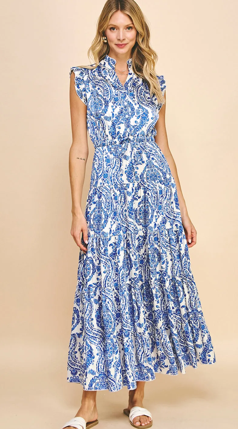 Cyrus Blue Paisley Maxi PINCH Dress