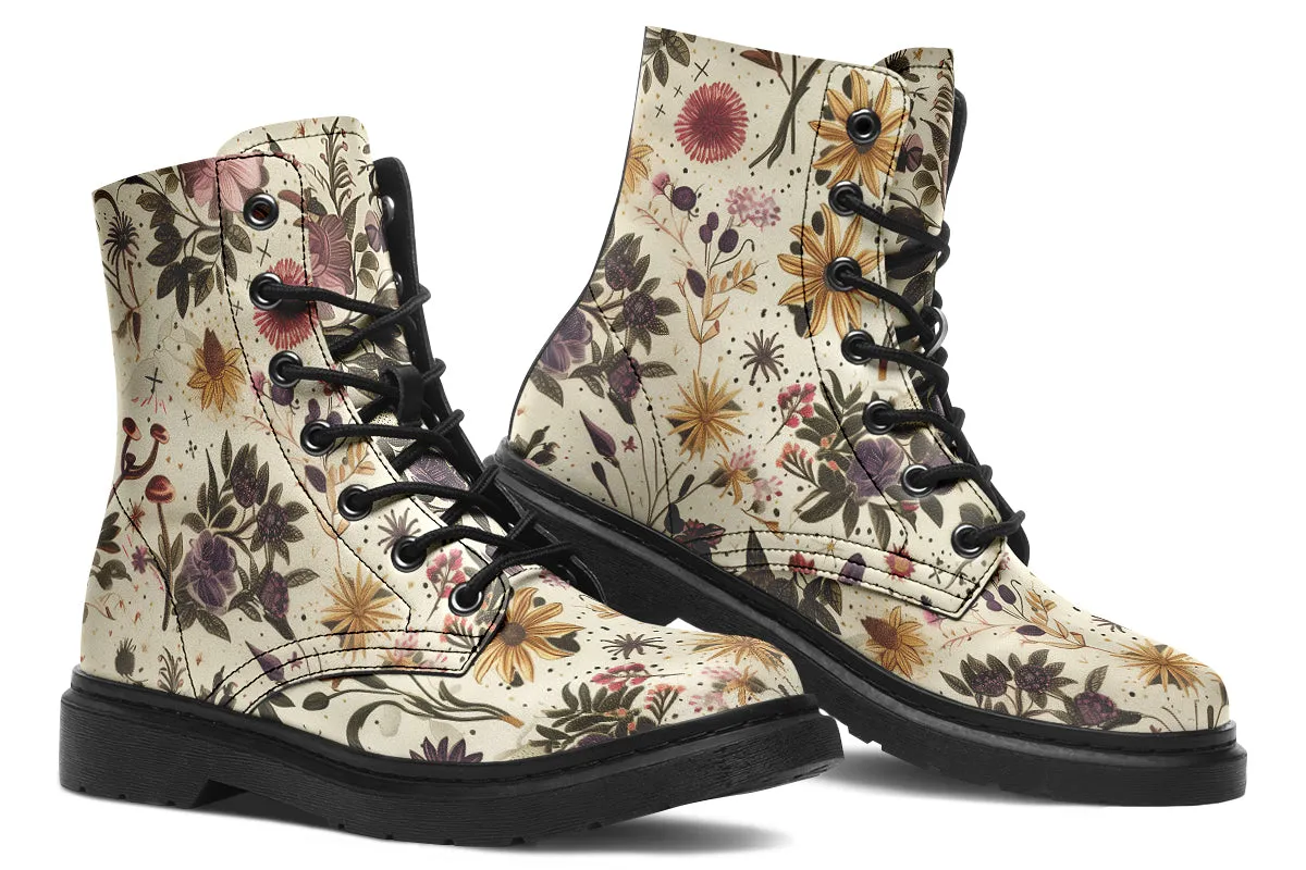 Enchanted Blossoms Boots - Vegan Leather Doc-Style Boots with Durable Stitched on Soles