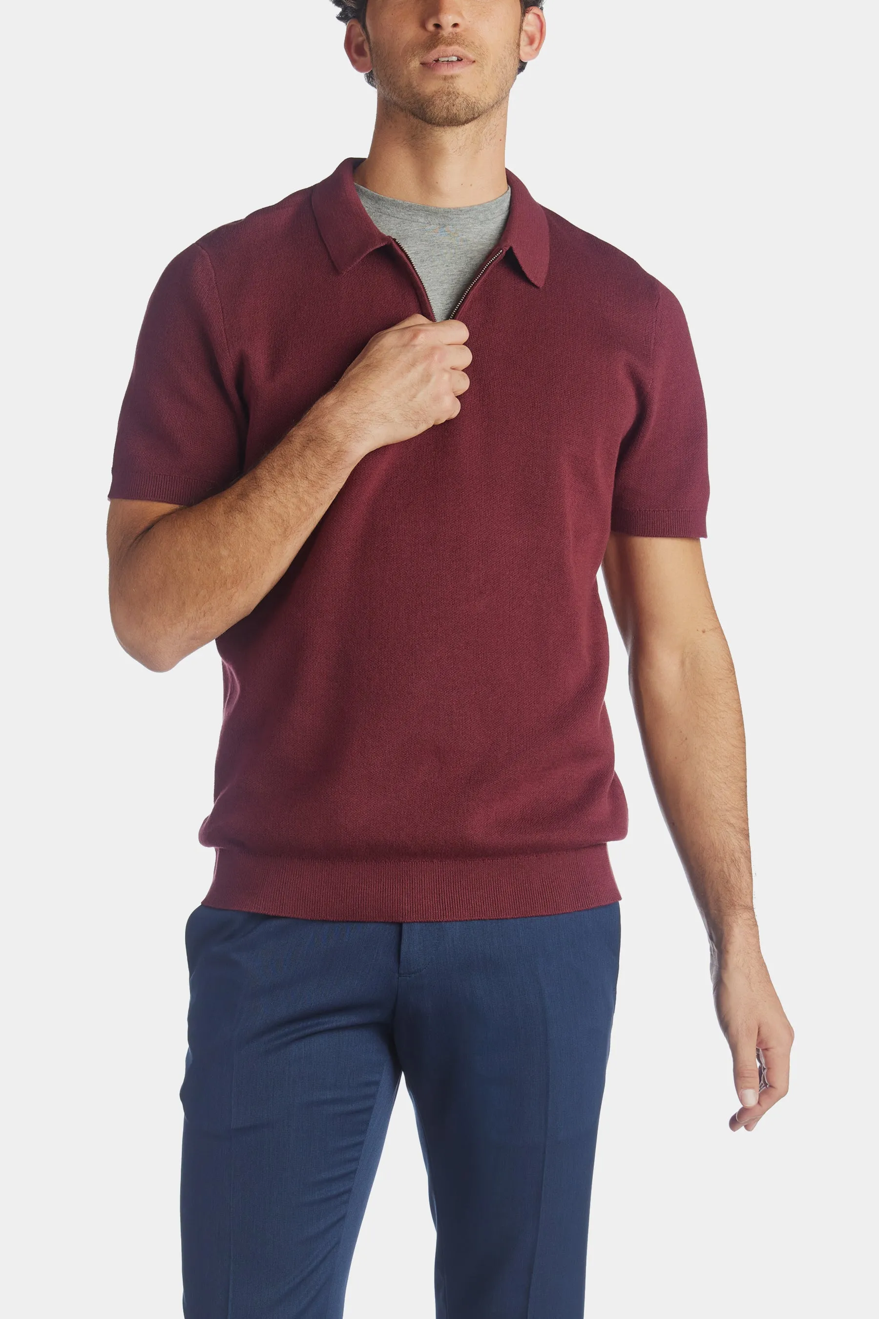 Florence Short Sleeve Knit Zip Polo T-Shirt