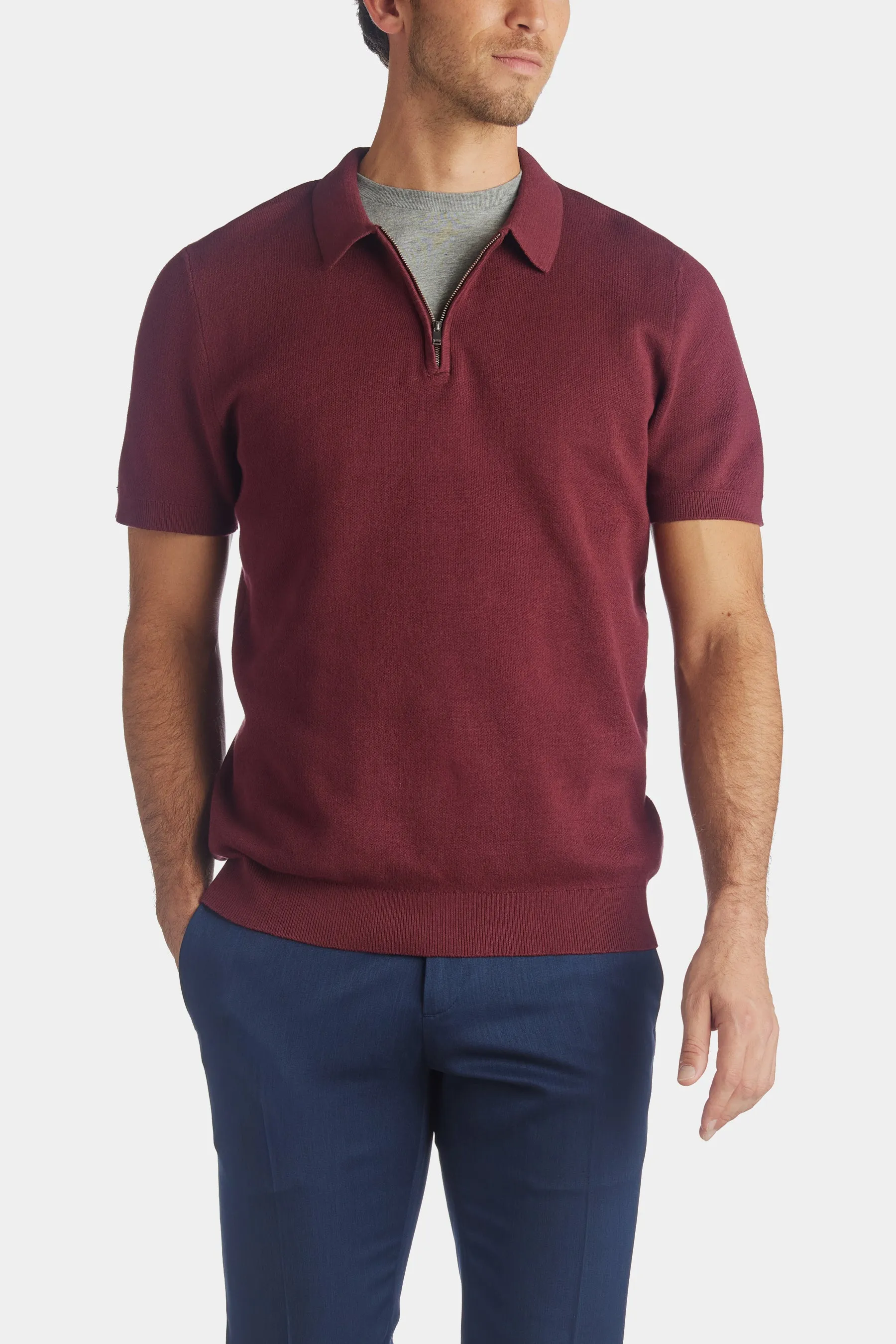 Florence Short Sleeve Knit Zip Polo T-Shirt