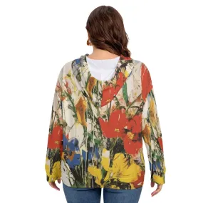 Flower Wave Women's Long Sleeve Sweatshirt With Hood(Plus Size)