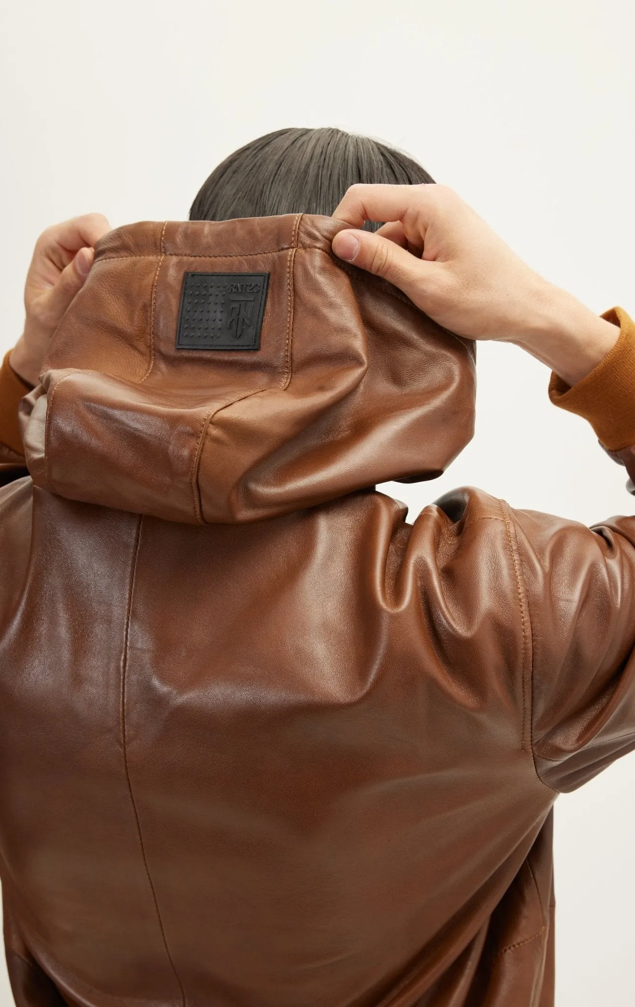 Genuine Leather Hooded Sweatshirt - Brown