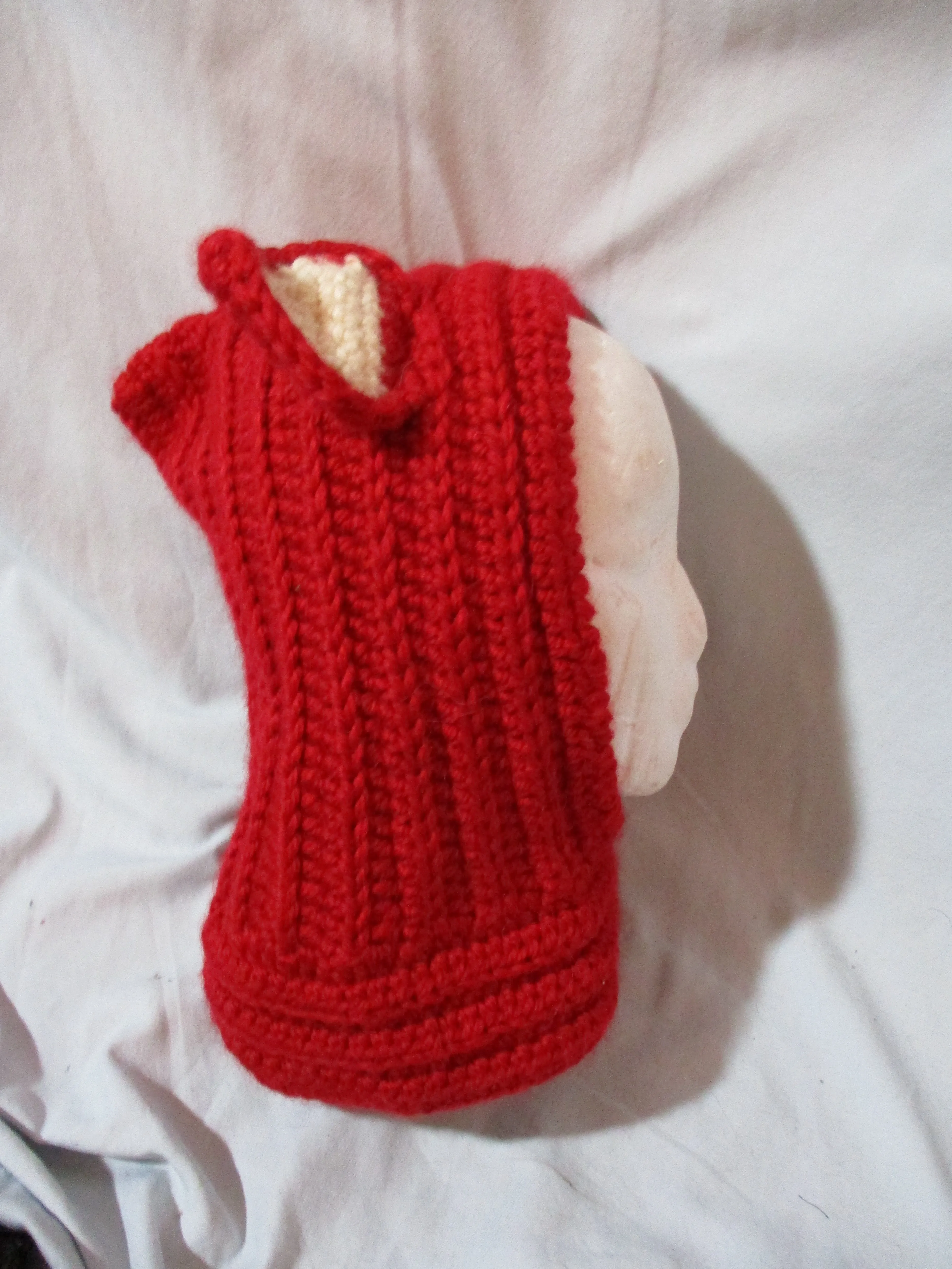 Handmade Hand Knit RED Kitty Cat EAR HOOD HAT Scarf Cosplay