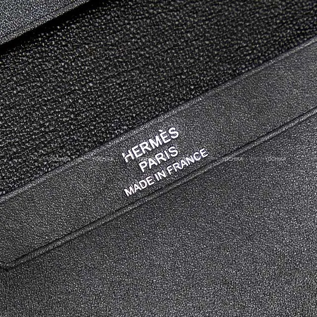 HERMES card holder Bearn Card holder Noir (Black) Veau Tadelakt Silver HW Stamp U[EXCELLENT][Authentic]