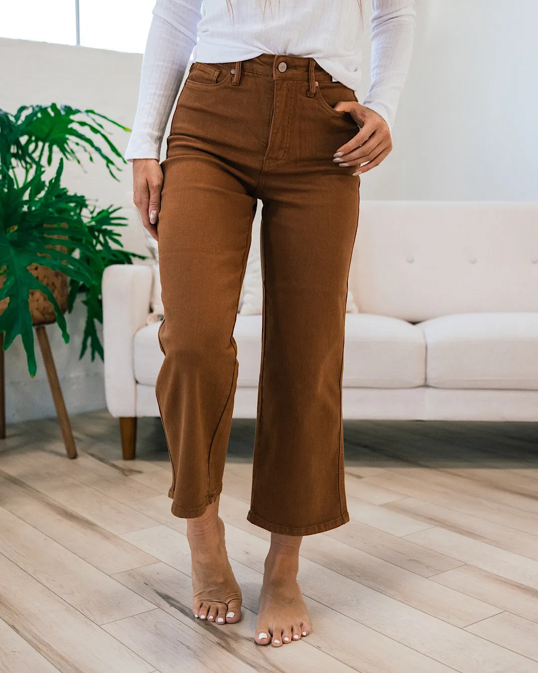 Judy Blue Vivian Butterscotch Control Top Wide Leg Crop Jeans