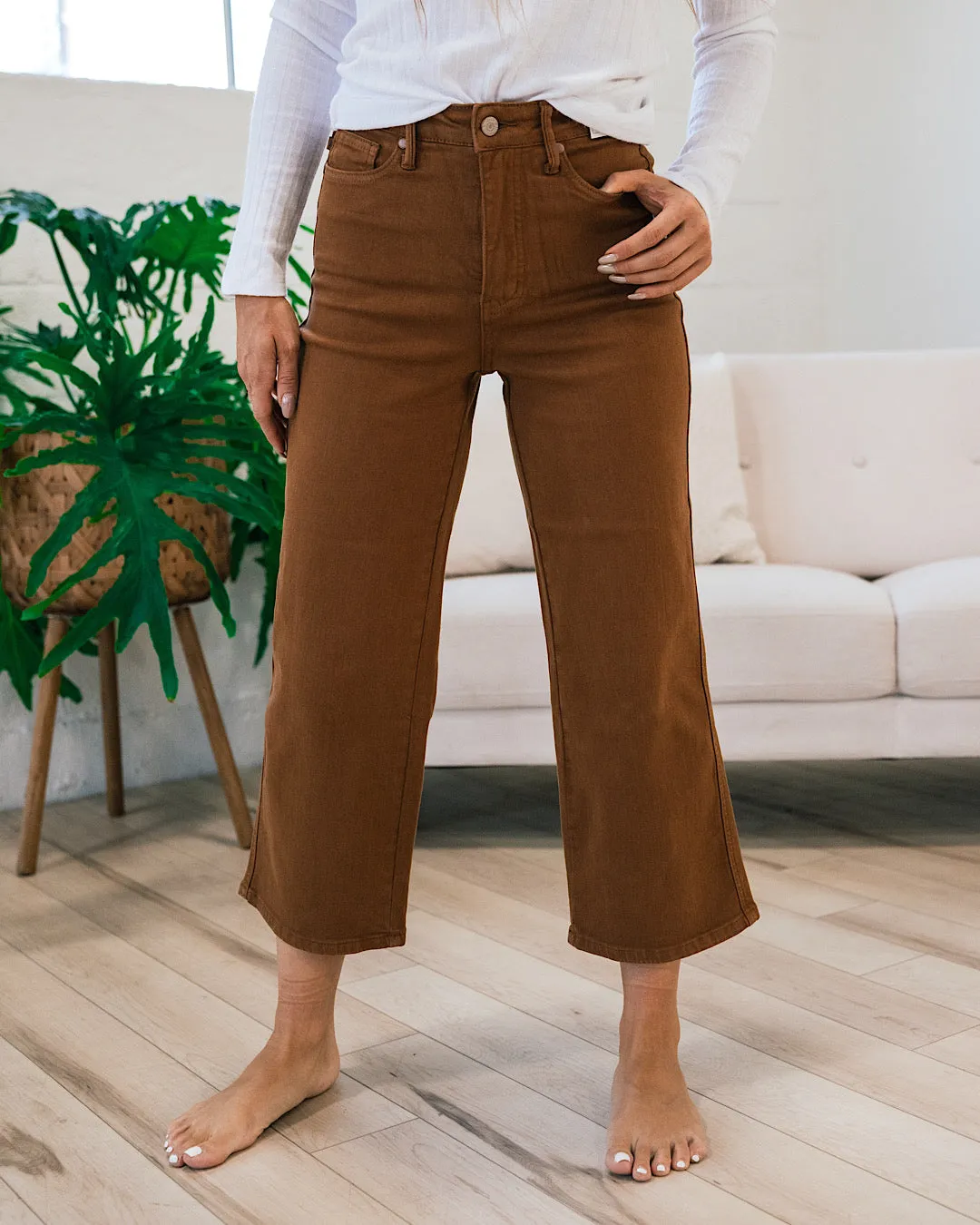 Judy Blue Vivian Butterscotch Control Top Wide Leg Crop Jeans