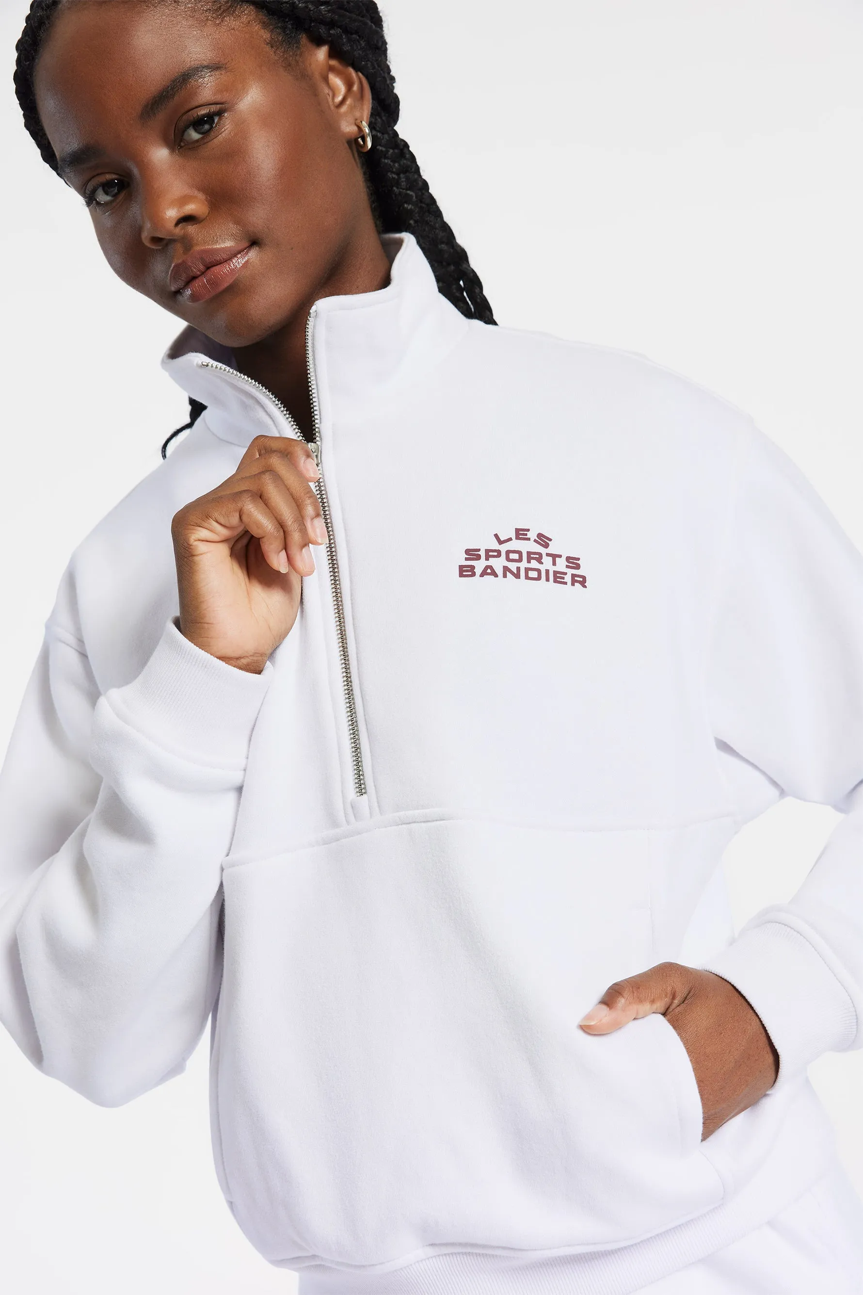 Les Sports Bandier 1/2 Zip Sweatshirt - White/cordovan