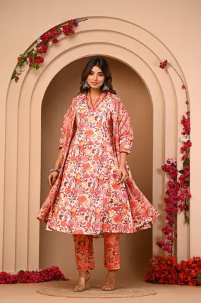 Letest Flower Print Kurti Pant with Dupatta Set