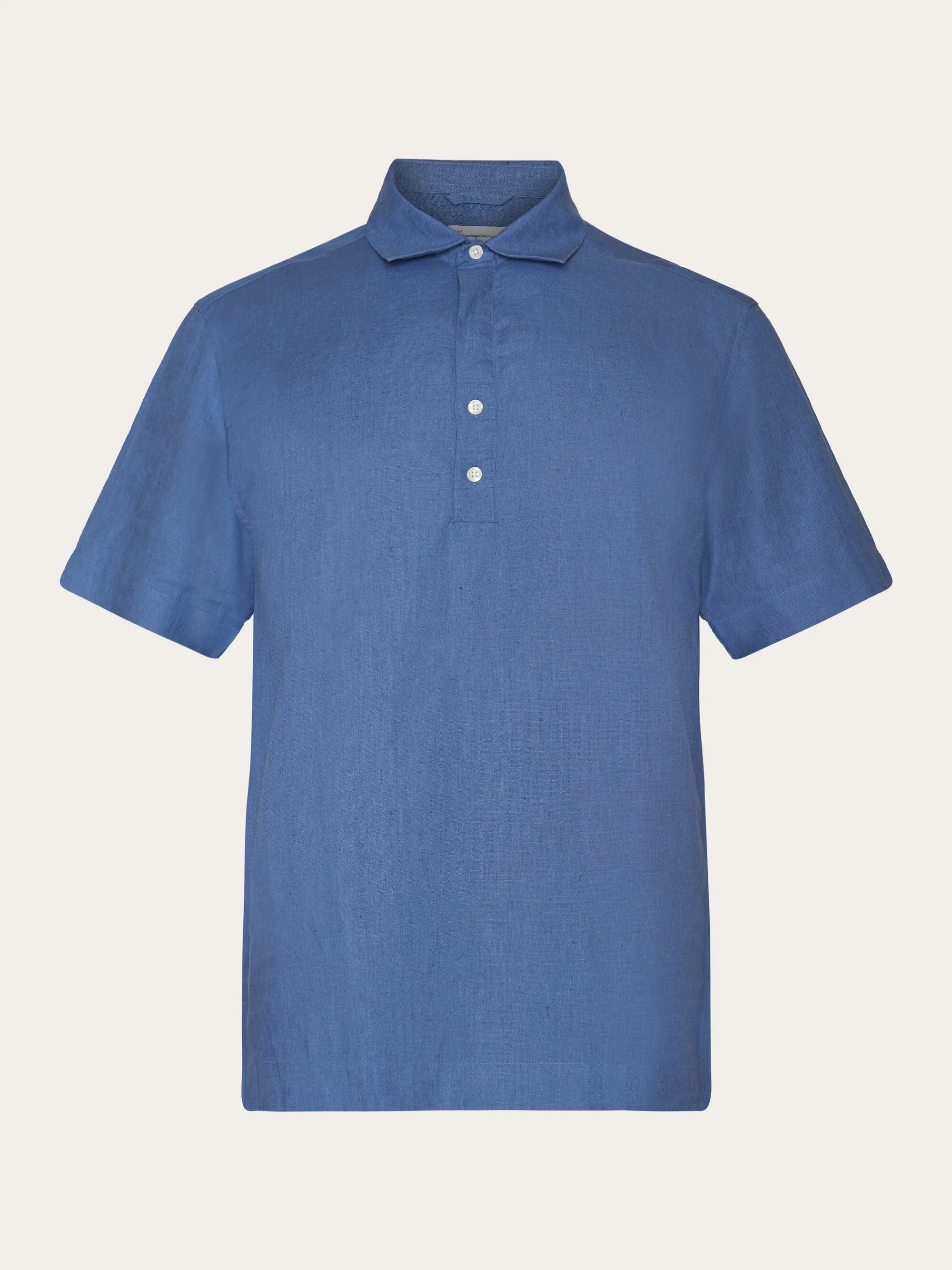 Loose short sleeve linen polo shirt - GOTS/Vegan - Moonlight Blue