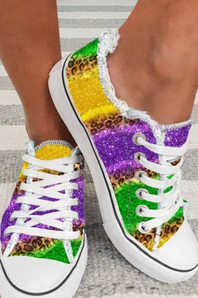 Multicolor & Leopard Color Lace-up Canvas Tennis Shoes