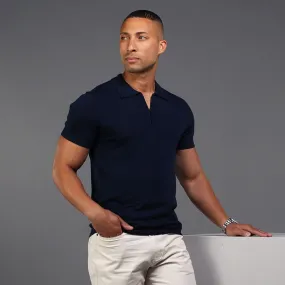 Navy Venetian Merino Zip Polo