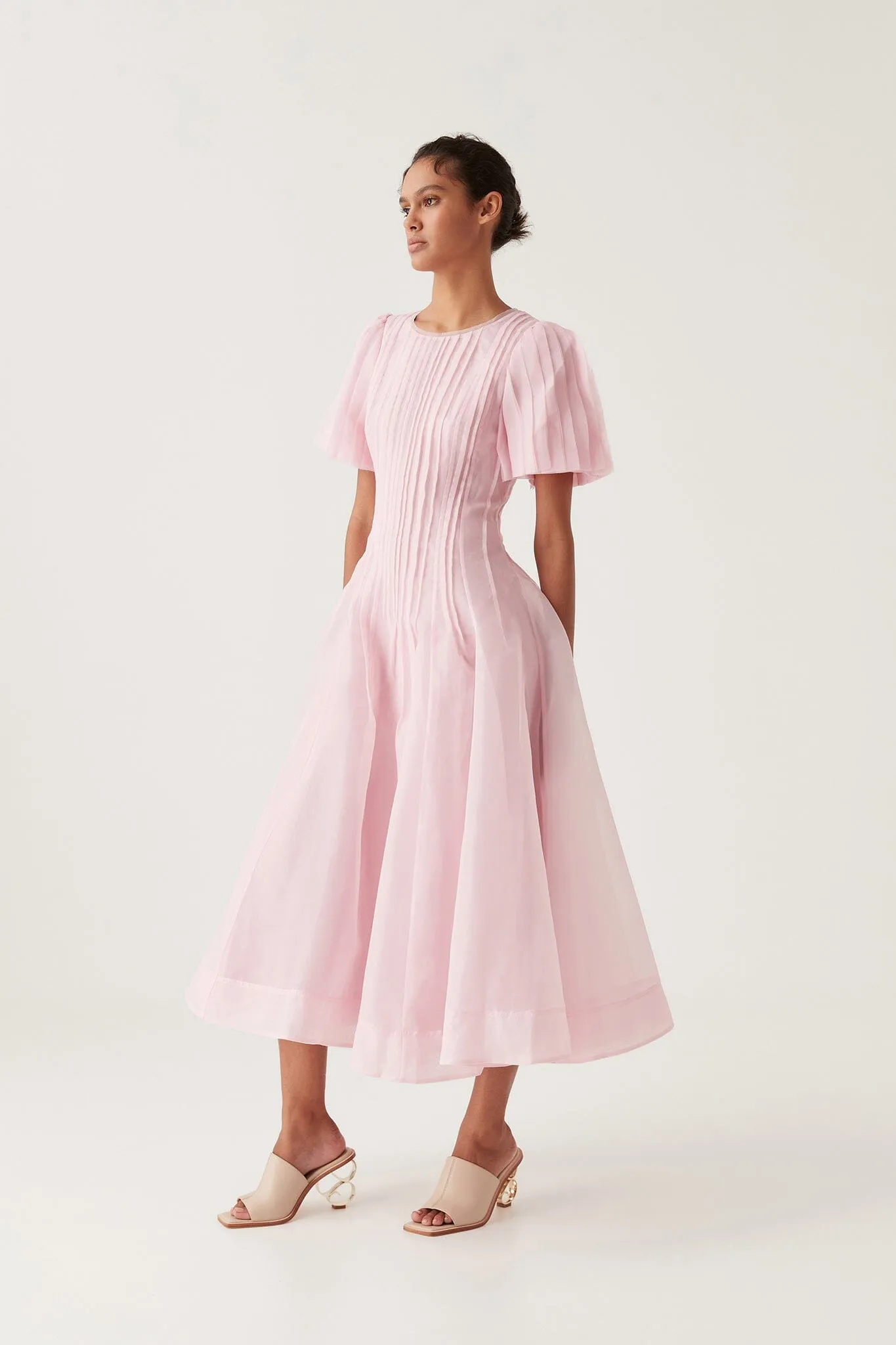 Nova Pleated Midi Dress - Pink