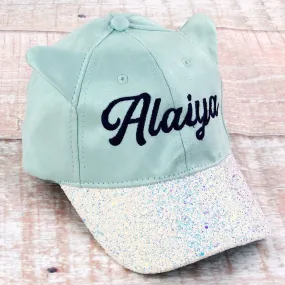 Personalized Girl's Fashion Baseball Cap - Seafoam Critter