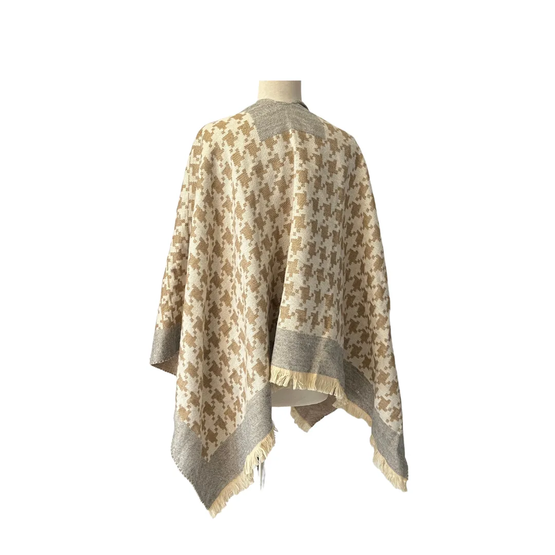 Pholya Brown Printed Knit Open Poncho Cover-up | Brand New |