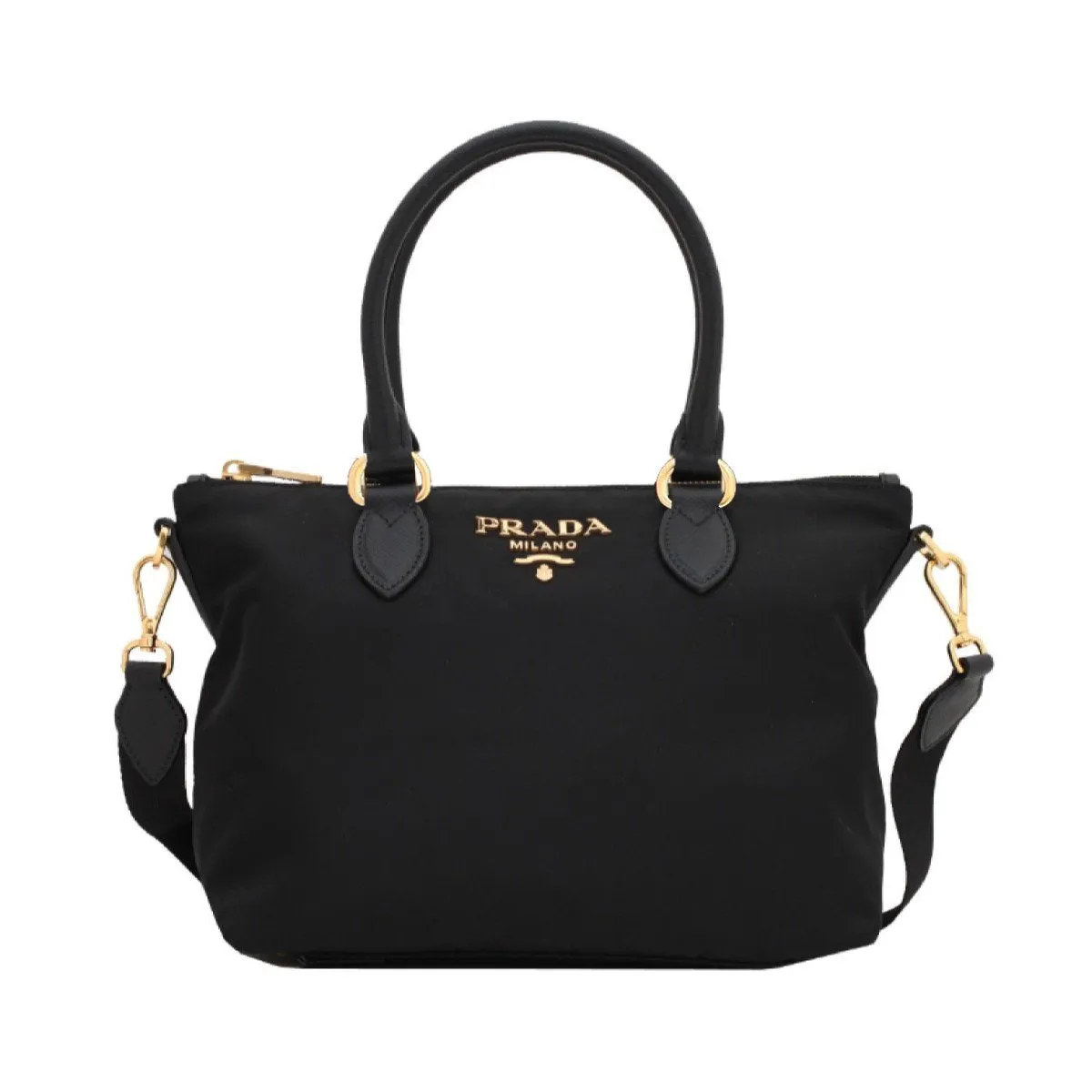 Prada Tessuto Nylon Black Saffiano Leather Trim Small Satchel 1BA275