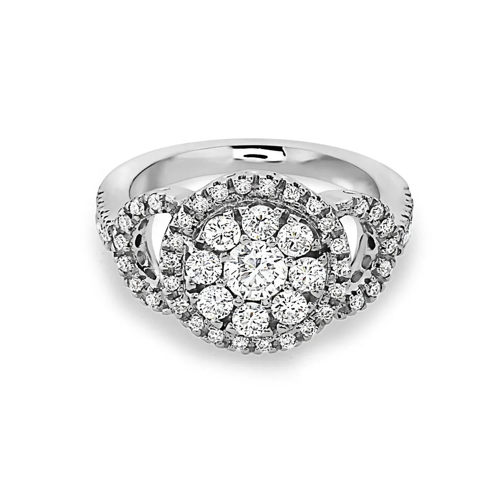 Ready to Ship Diamond Cluster Illusion Engagement Ring (1.23 ct.) in 18K Gold